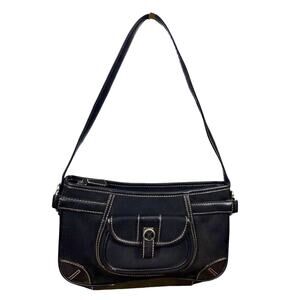 Etienne Aigner Black Satchel Shoulder Bag Handbag Canvas Leather Trim Purse